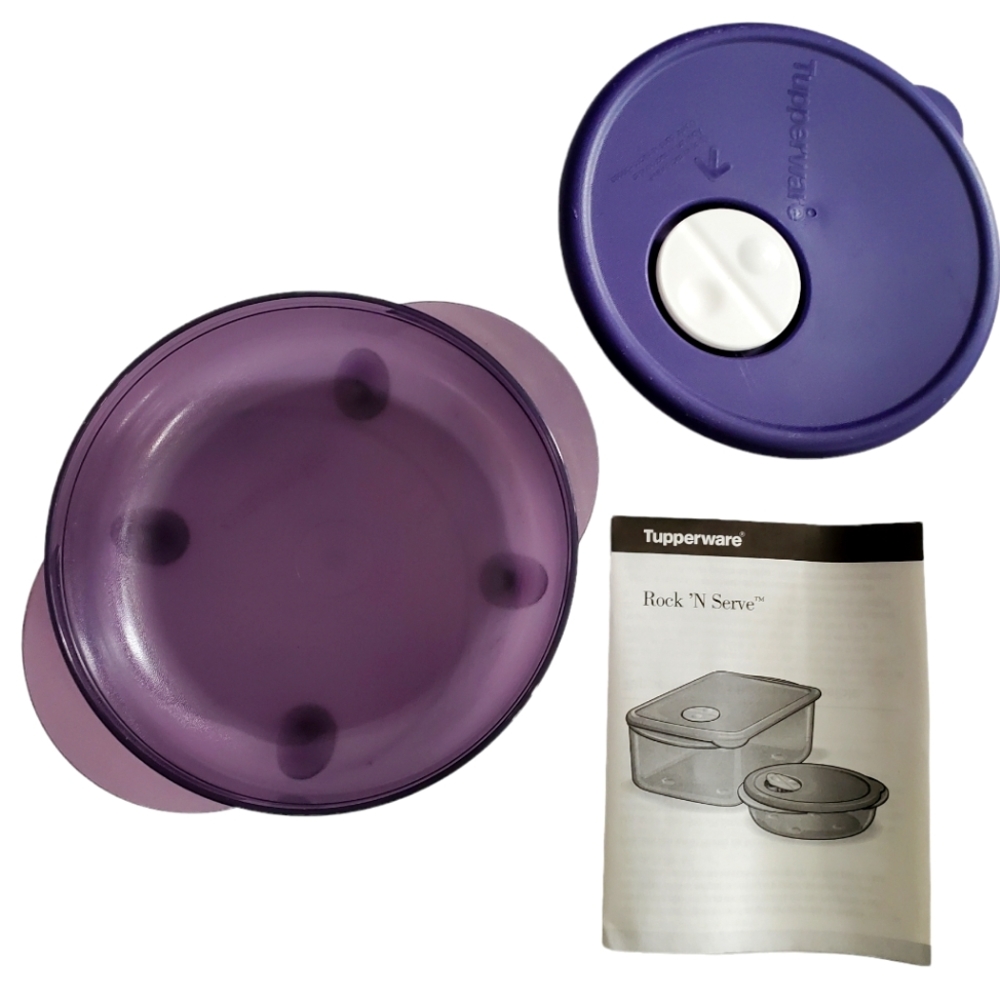 FREE SHIPPING ☆NEW RARE Tupperware round purple rock n serve